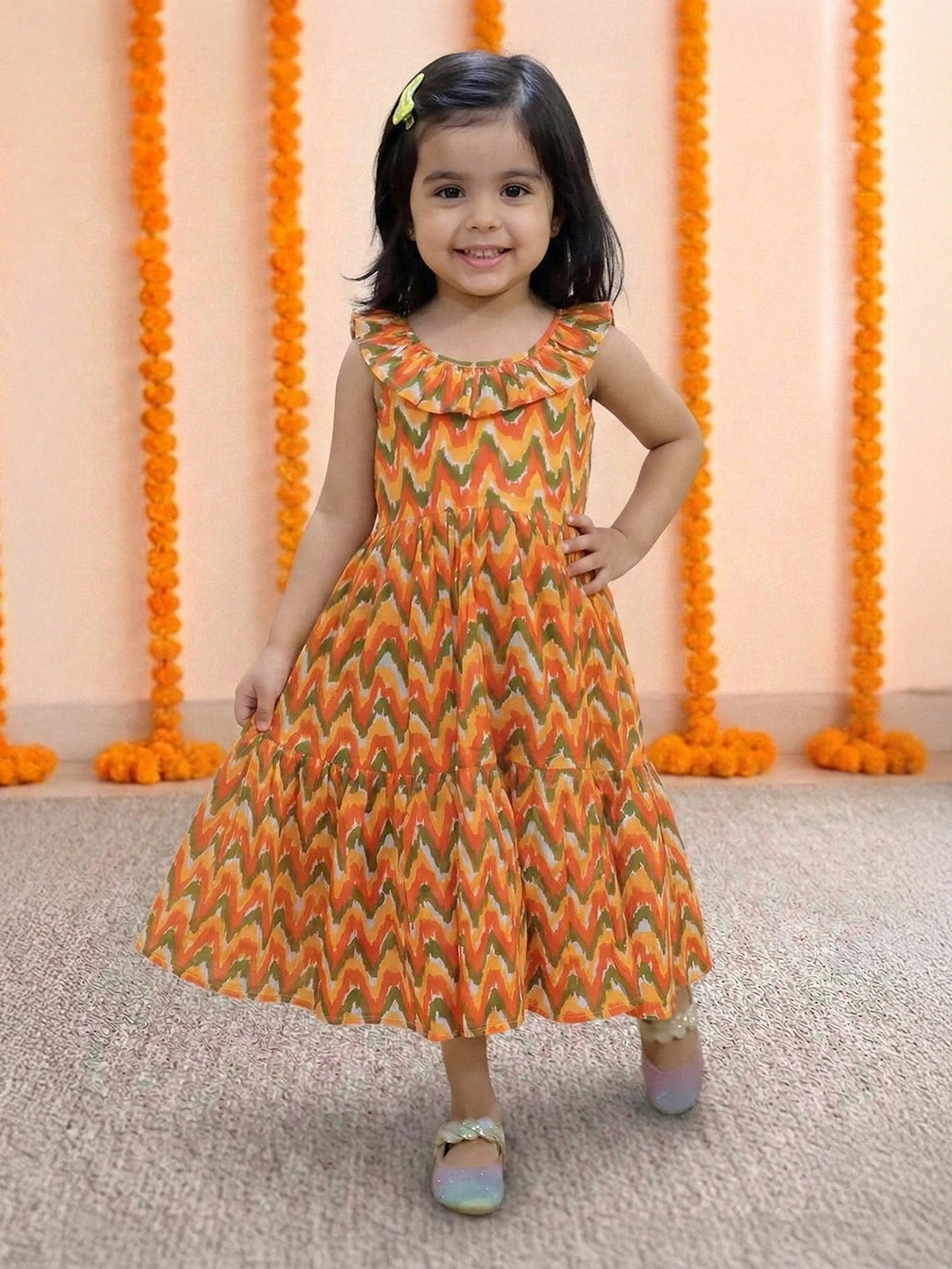 BownBee  Girl's Cotton Chevron Dot Tier Halter Neck Gown
