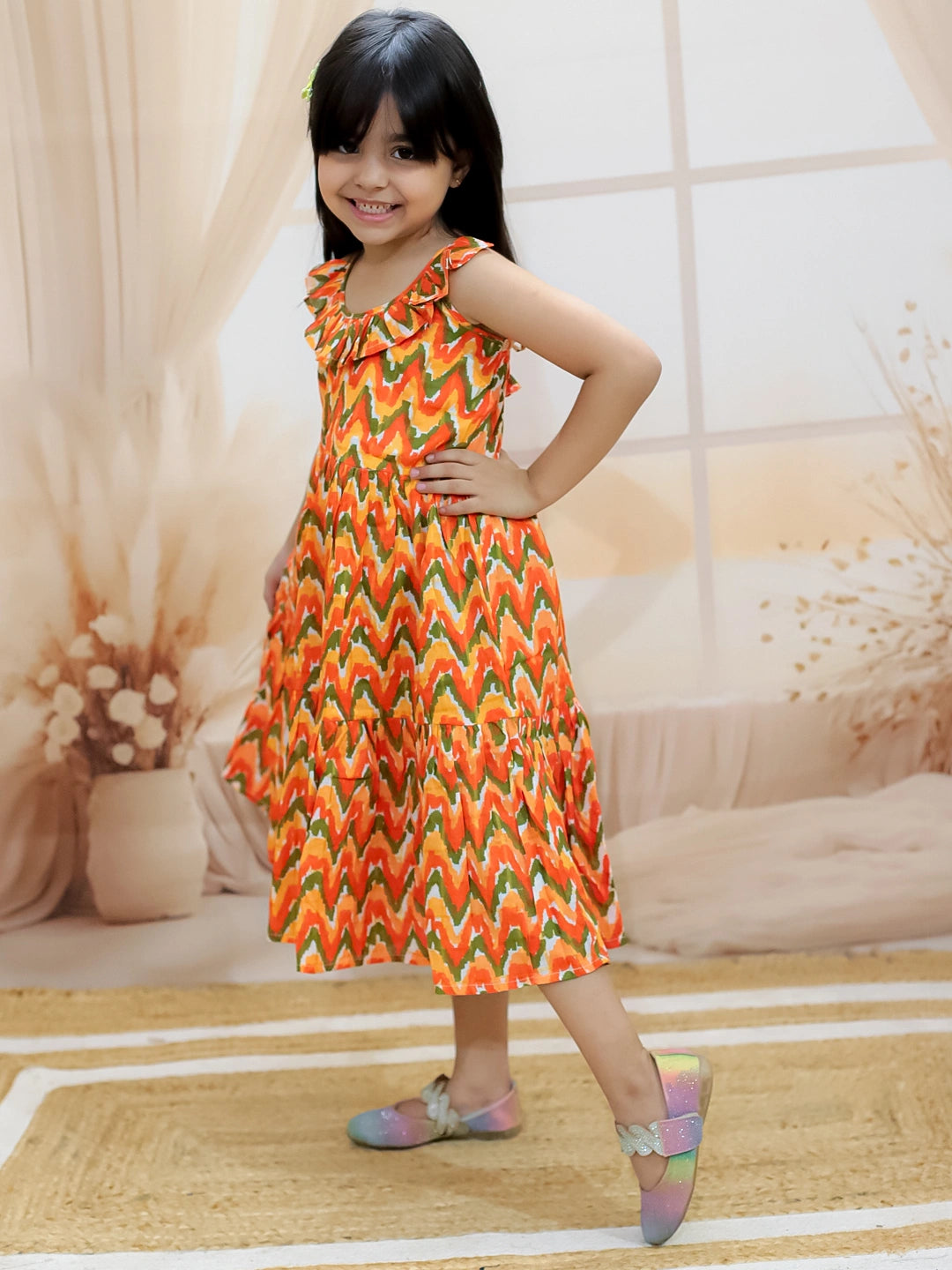 BownBee  Girl's Cotton Chevron Dot Tier Halter Neck Gown