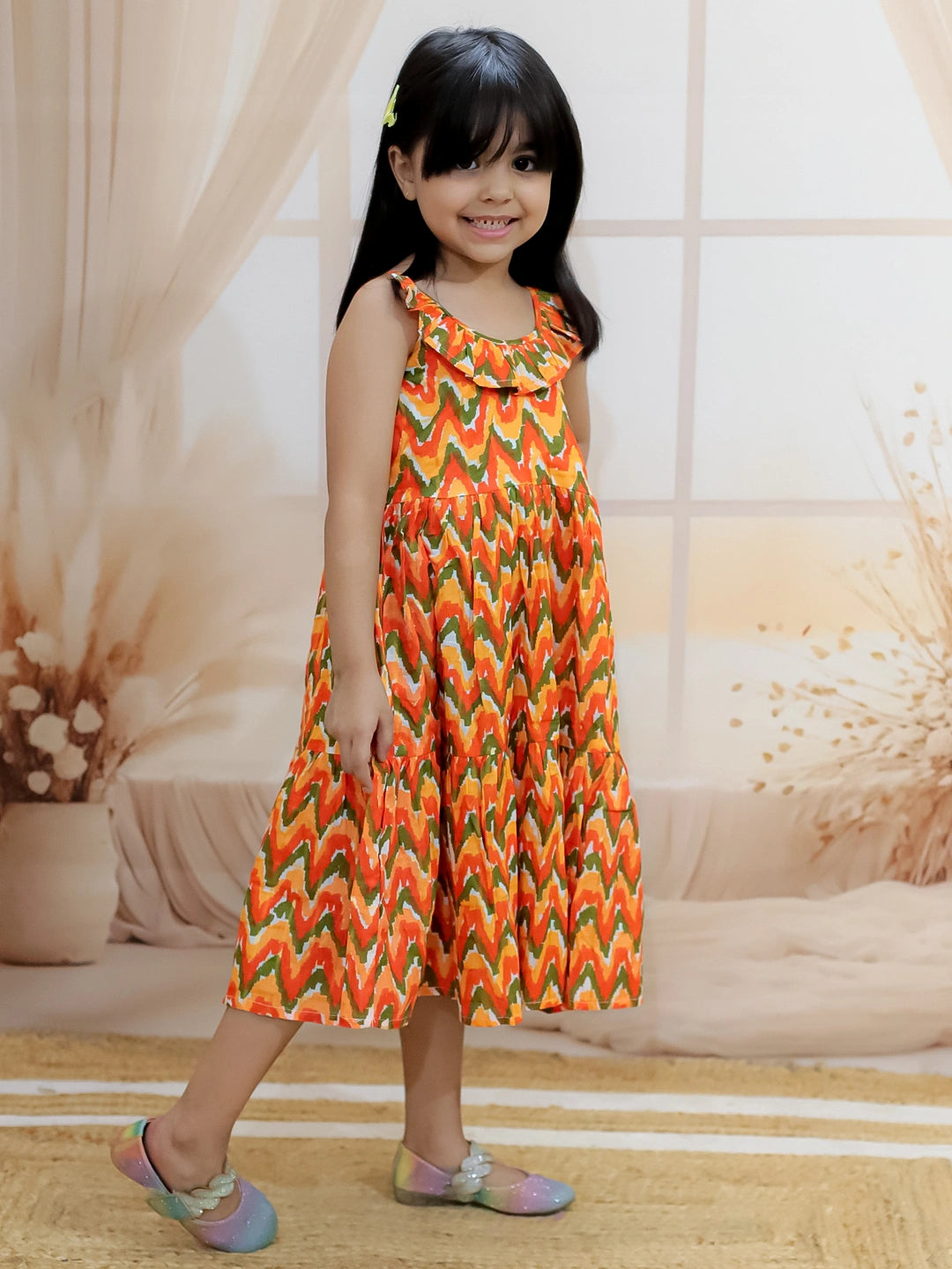 BownBee  Girl's Cotton Chevron Dot Tier Halter Neck Gown