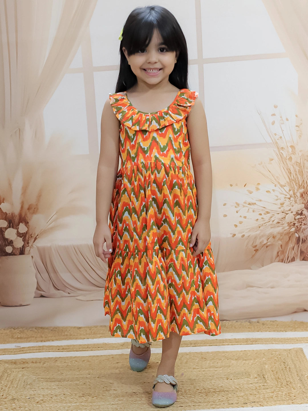 BownBee  Girl's Cotton Chevron Dot Tier Halter Neck Gown