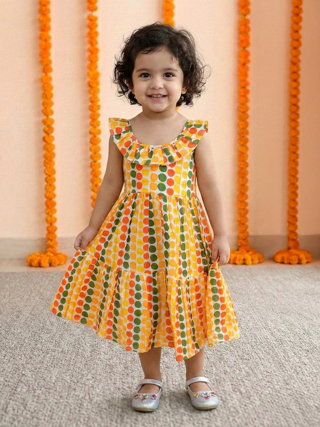 BownBee Girl's Cotton Polka Dot Tier Halter Neck Gown