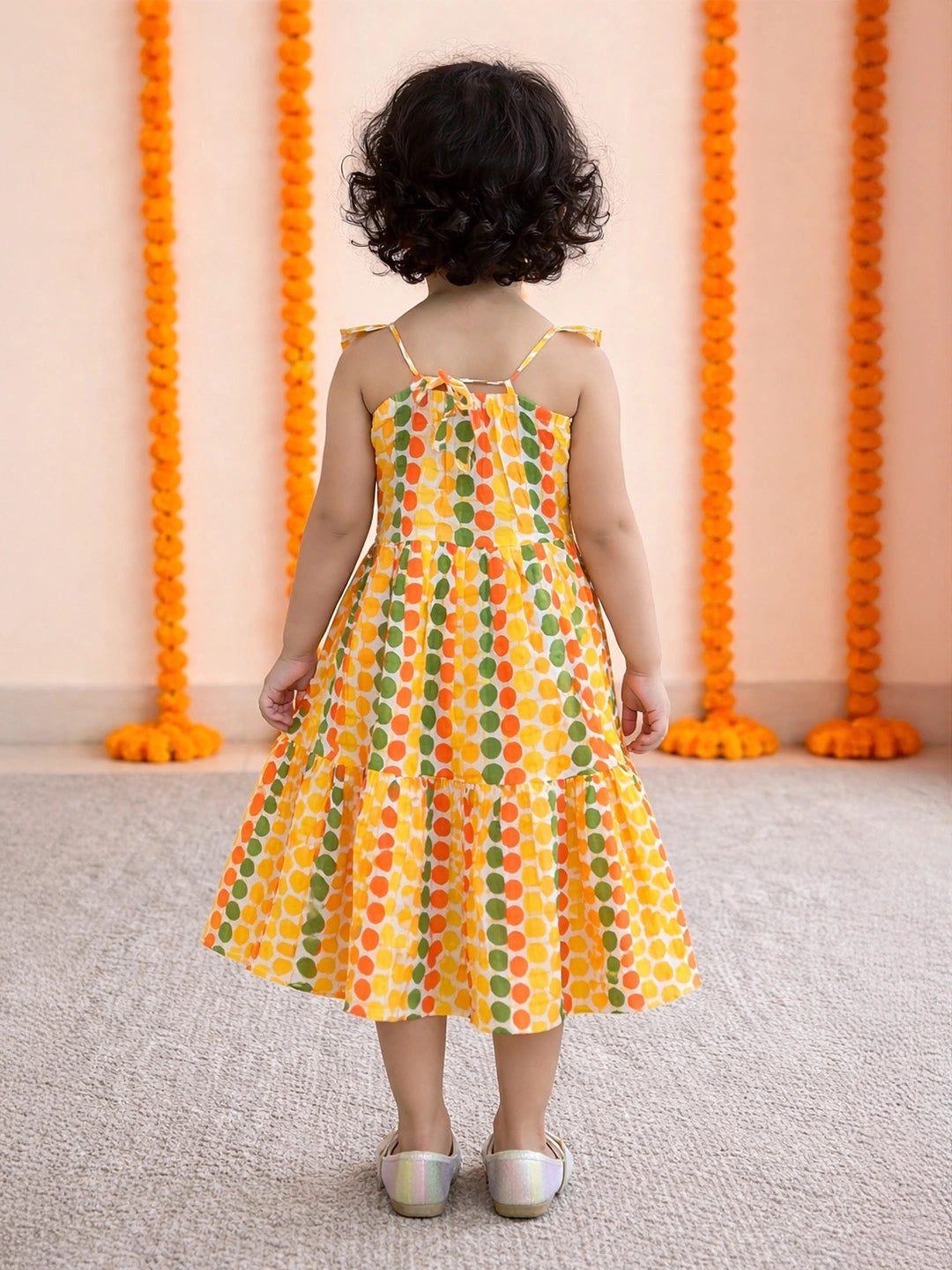 BownBee Girl's Cotton Polka Dot Tier Halter Neck Gown