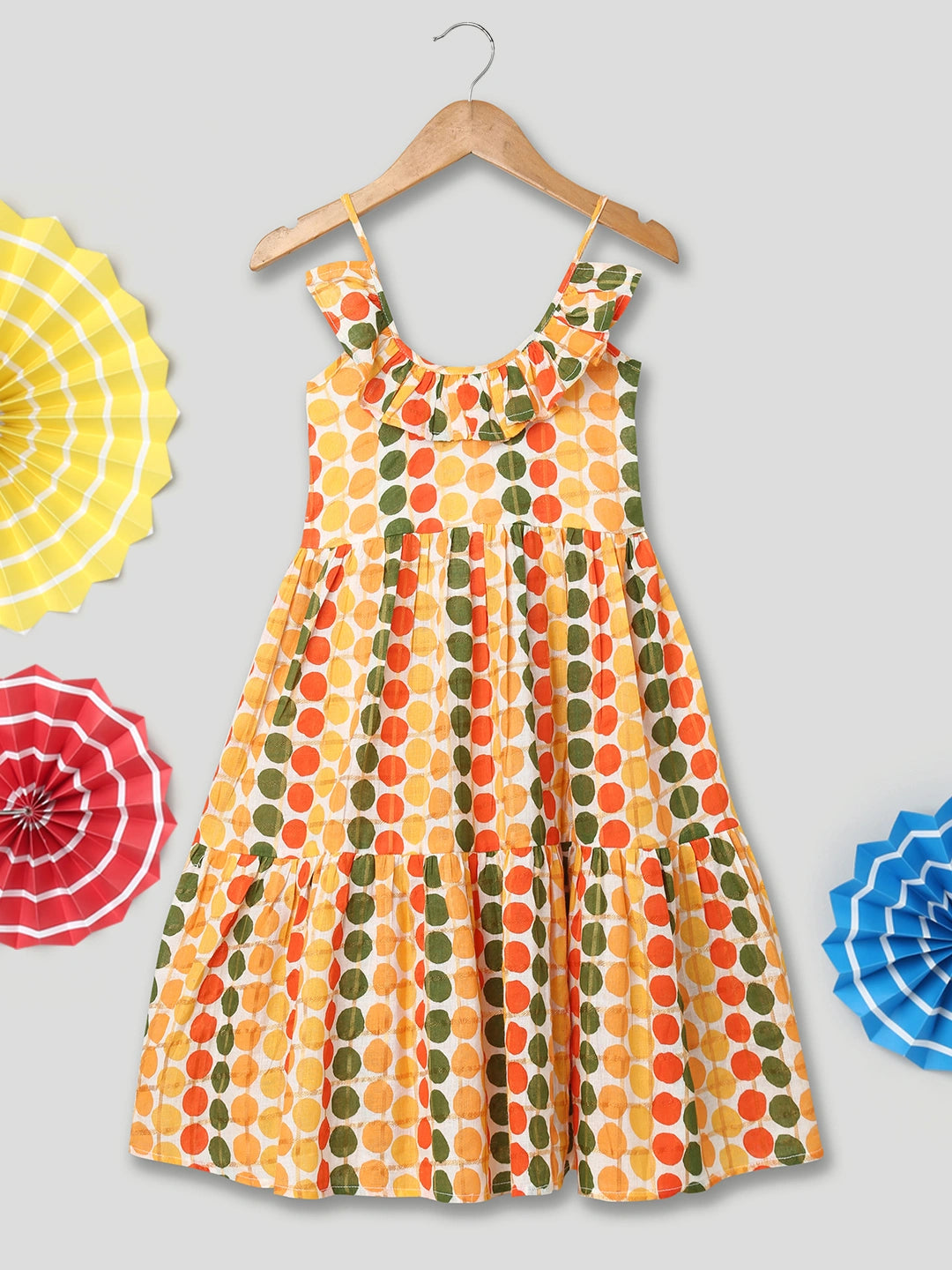 BownBee Polka Dot Tier Halter Neck Gown For Girls