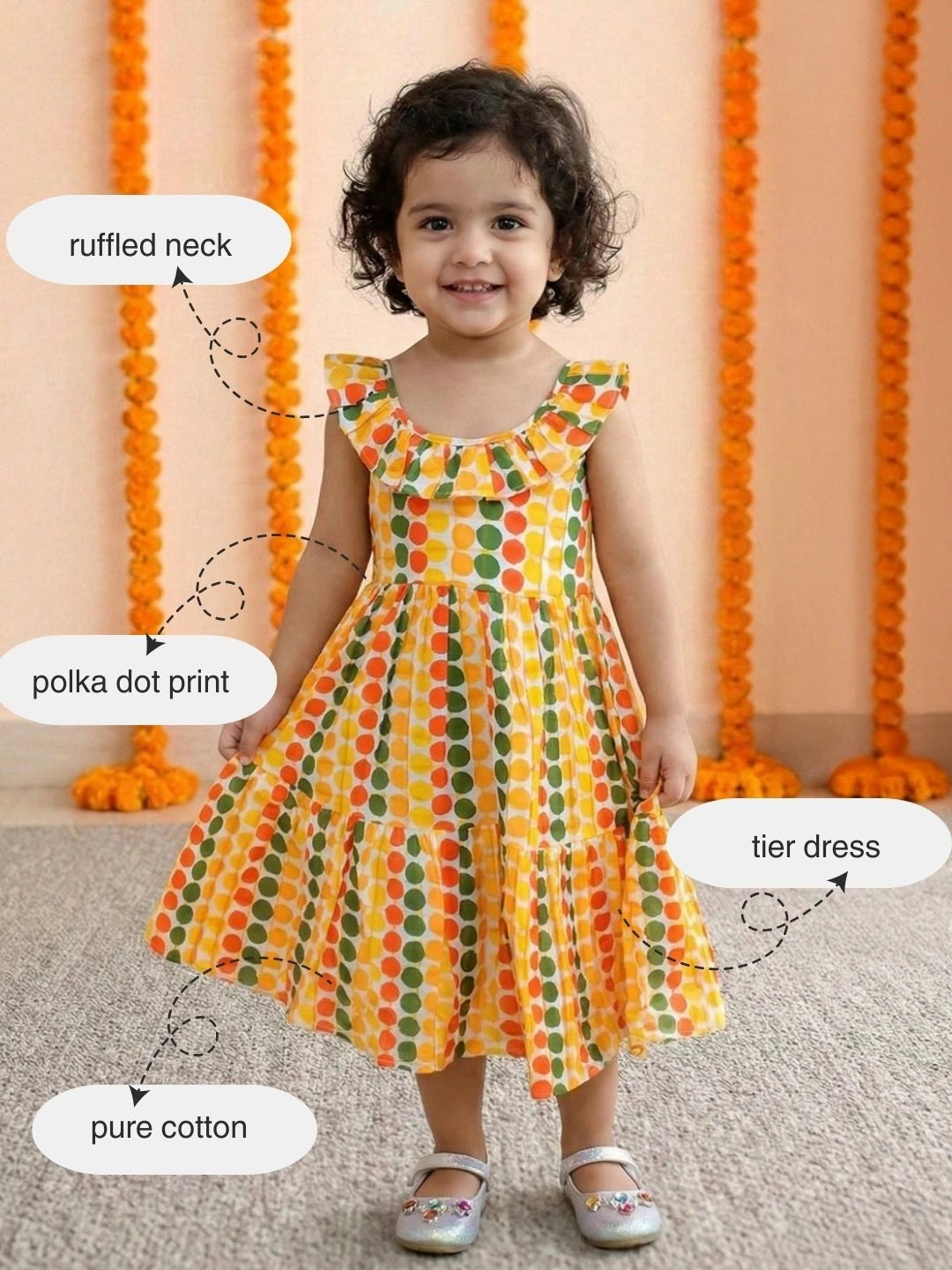 BownBee Polka Dot Tier Halter Neck Gown For Girls