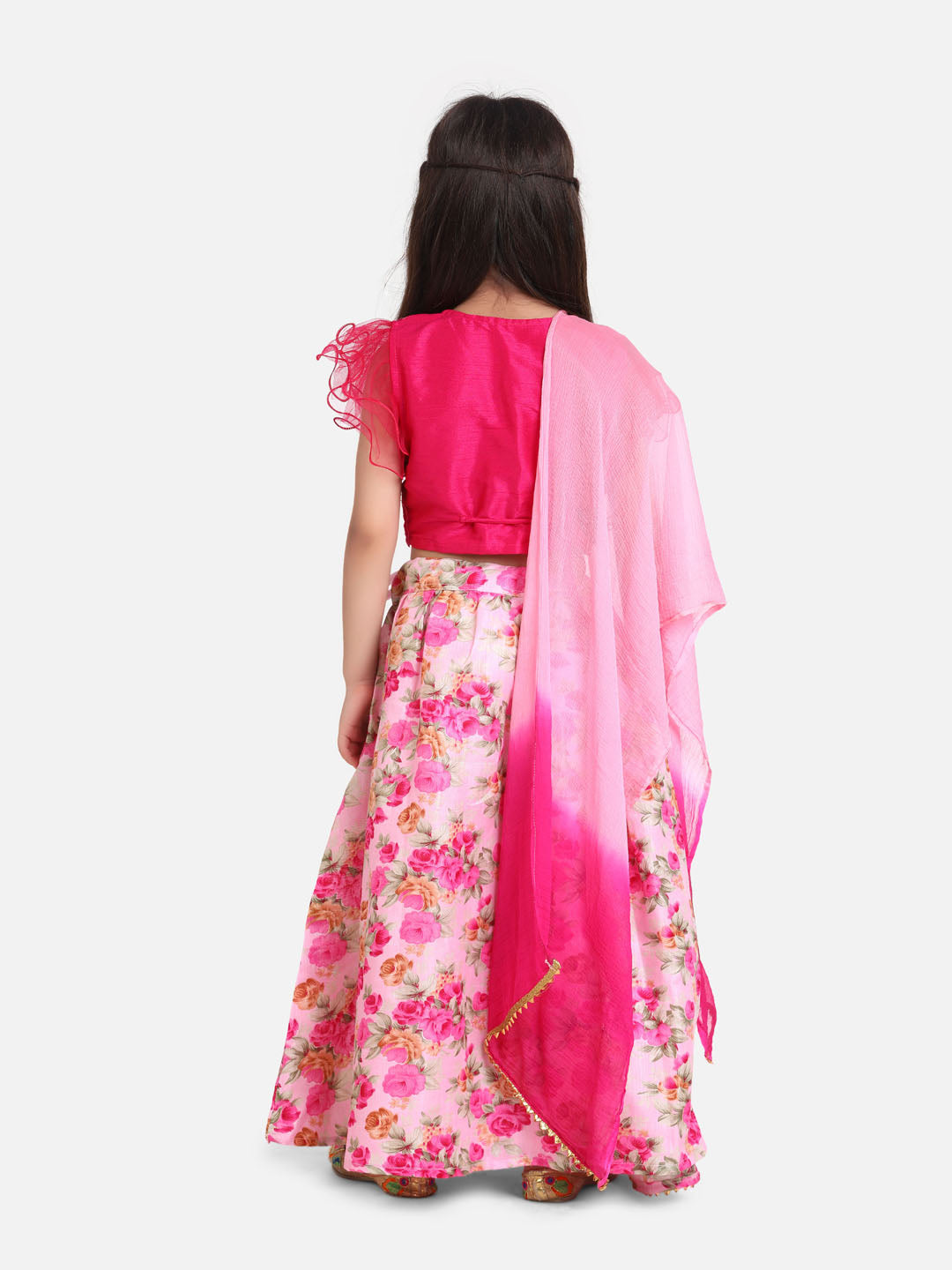 BwnBee Sibling Sets  Floral Printed Attached Jacket Kurta Pajama  and Lehenga Choli With Dupatta-Pink