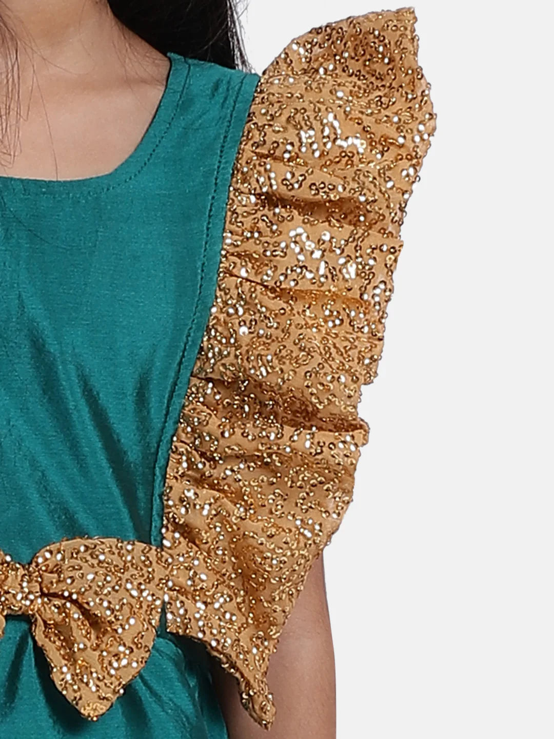 BownBee Sleeveless Frilly Sequined Bow Fit & Flared Party Dress