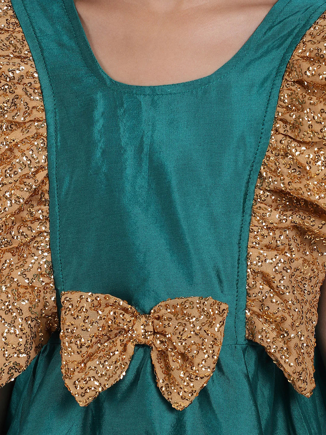 BownBee Sleeveless Frilly Sequined Bow Fit & Flared Party Dress
