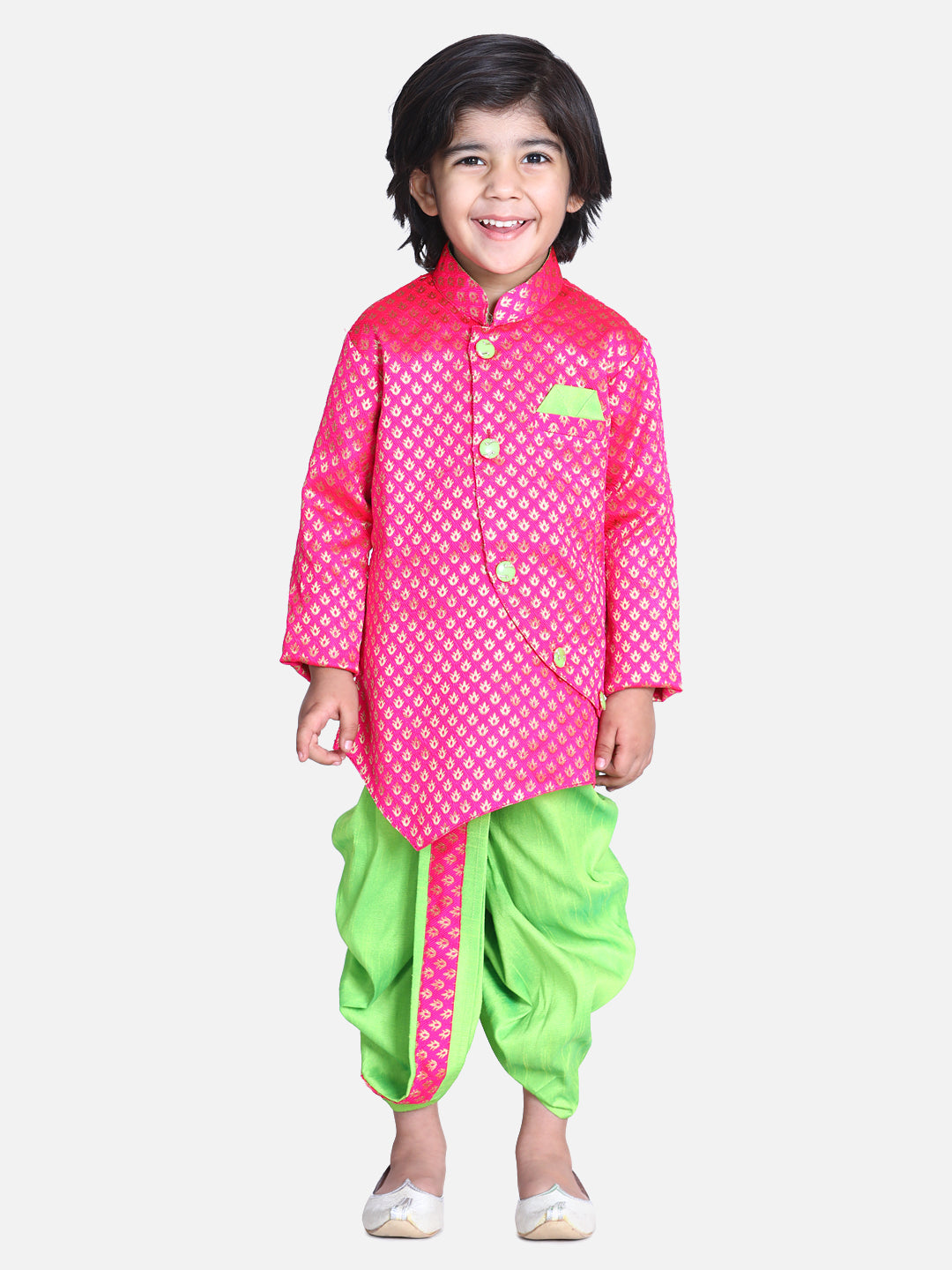 BownBee Boys Jacquard Front Open Sherwani - Pink