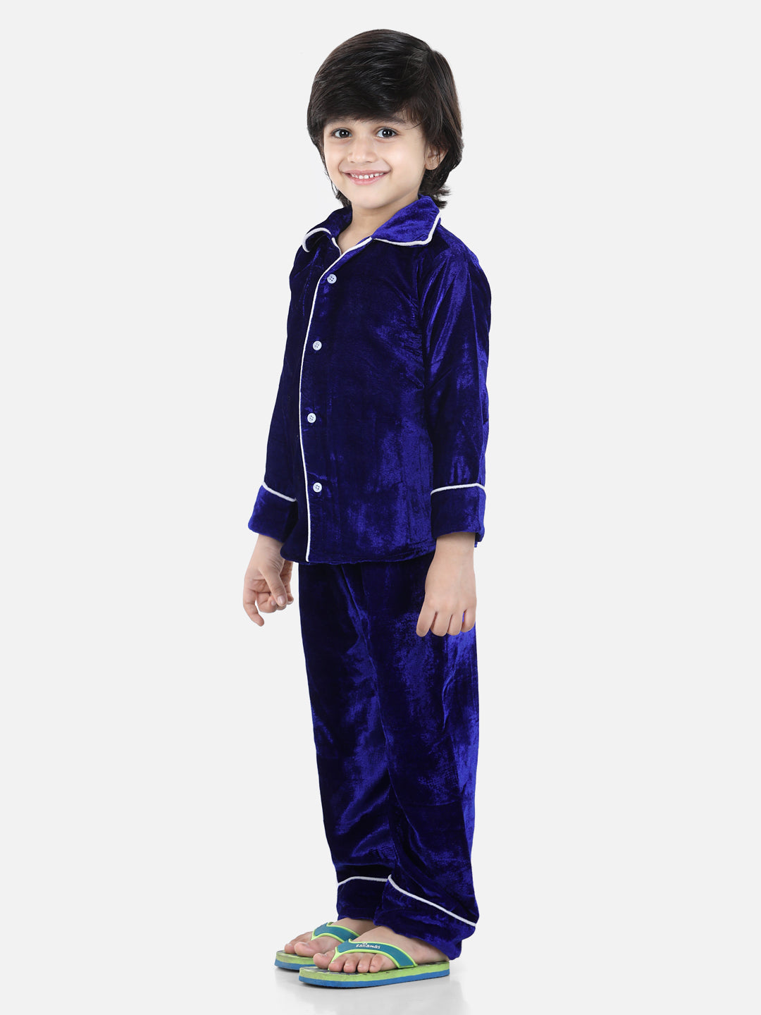 BownBee Full Sleeve Velvet UniSex Night Suit- Blue