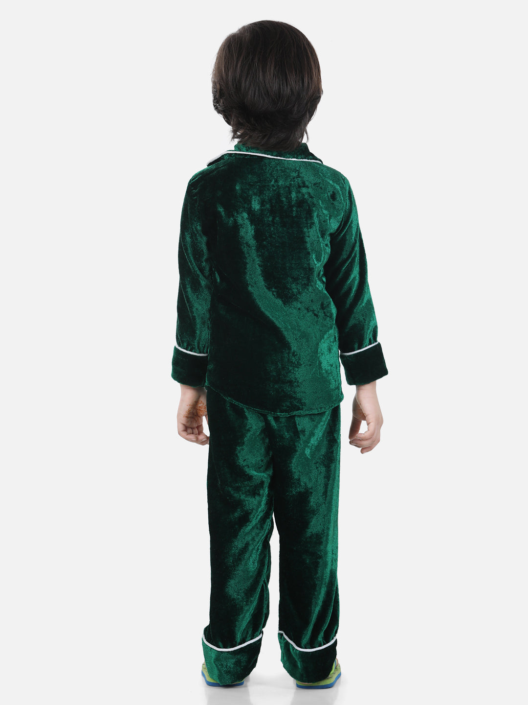 BownBee Full Sleeve Velvet UniSex Night Suit- Green