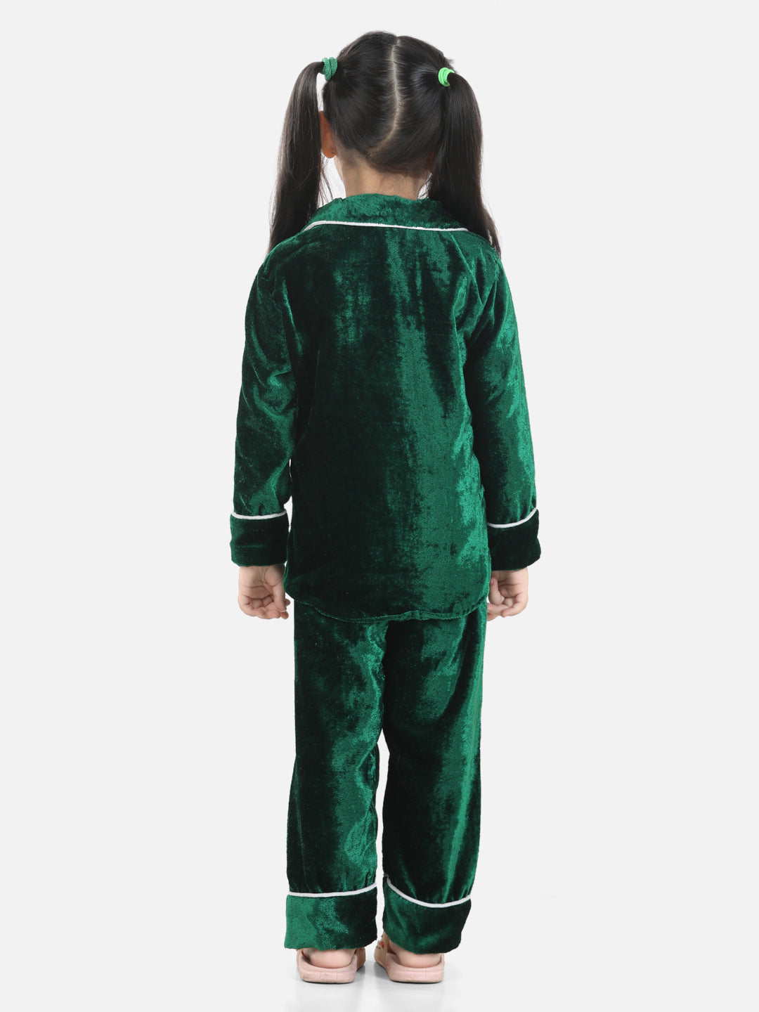 BownBee Full Sleeve Velvet UniSex Night Suit- Green