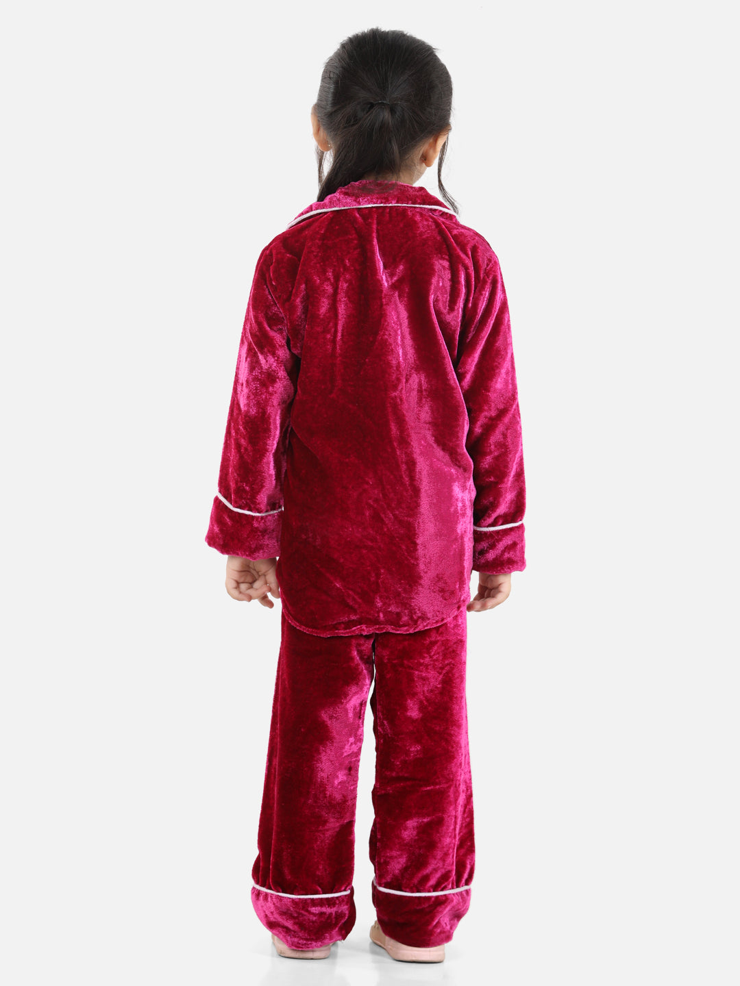 BownBee Full Sleeve Velvet UniSex Night Suit- Pink