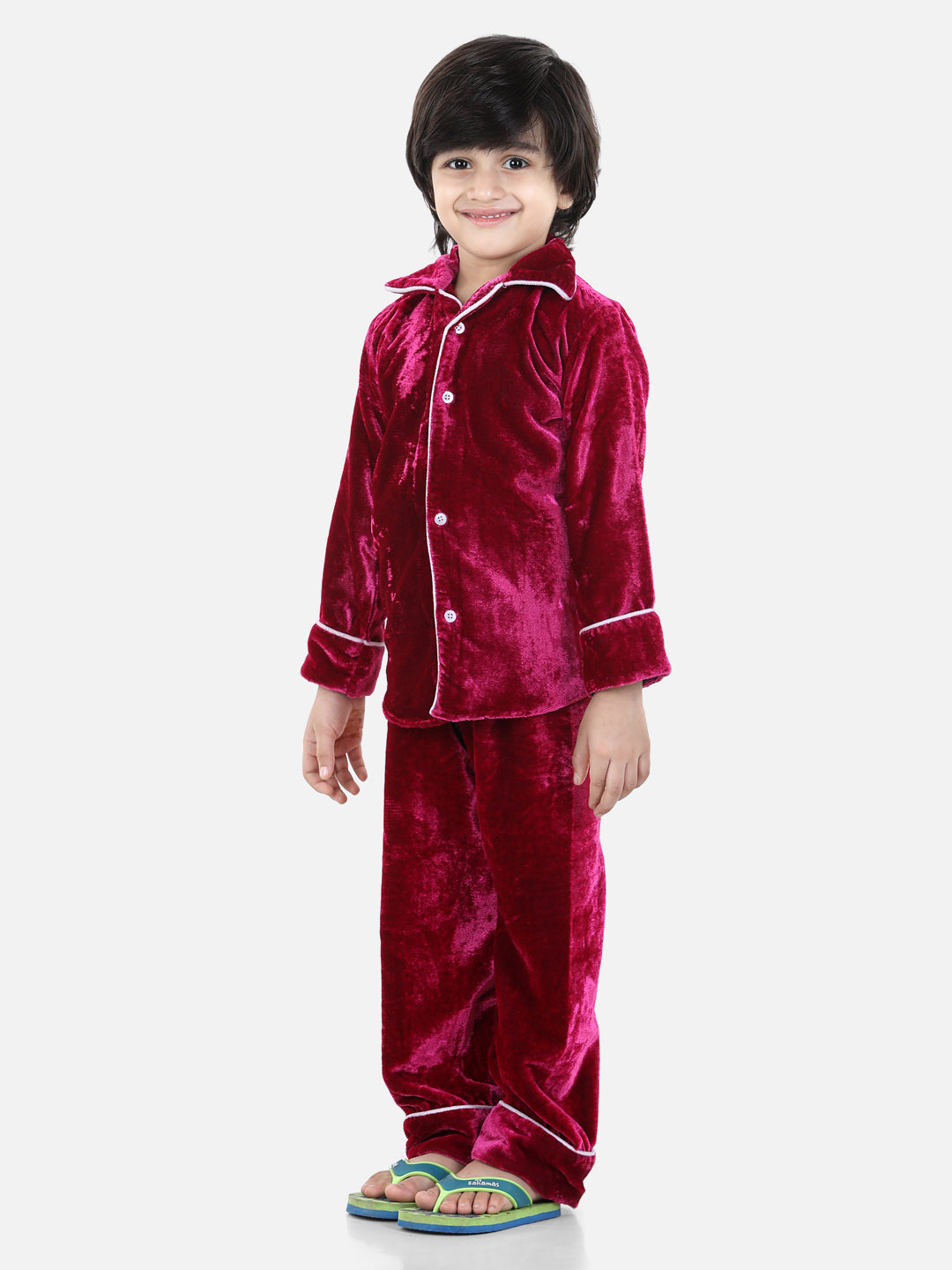 BownBee Full Sleeve Velvet UniSex Night Suit- Pink