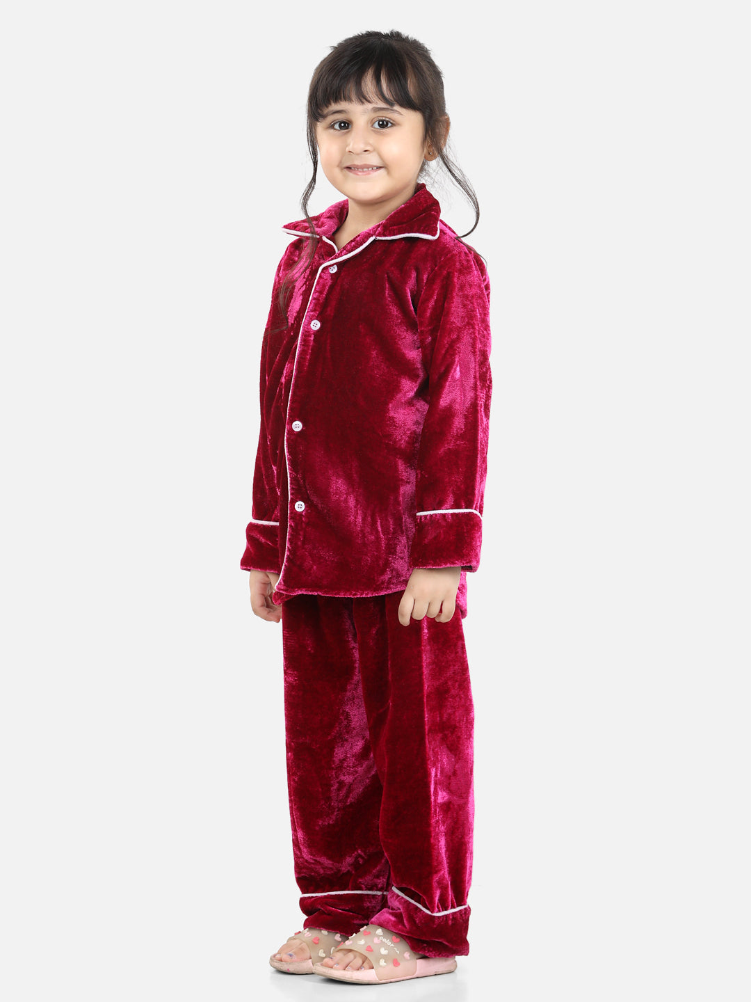 BownBee Full Sleeve Velvet UniSex Night Suit- Pink