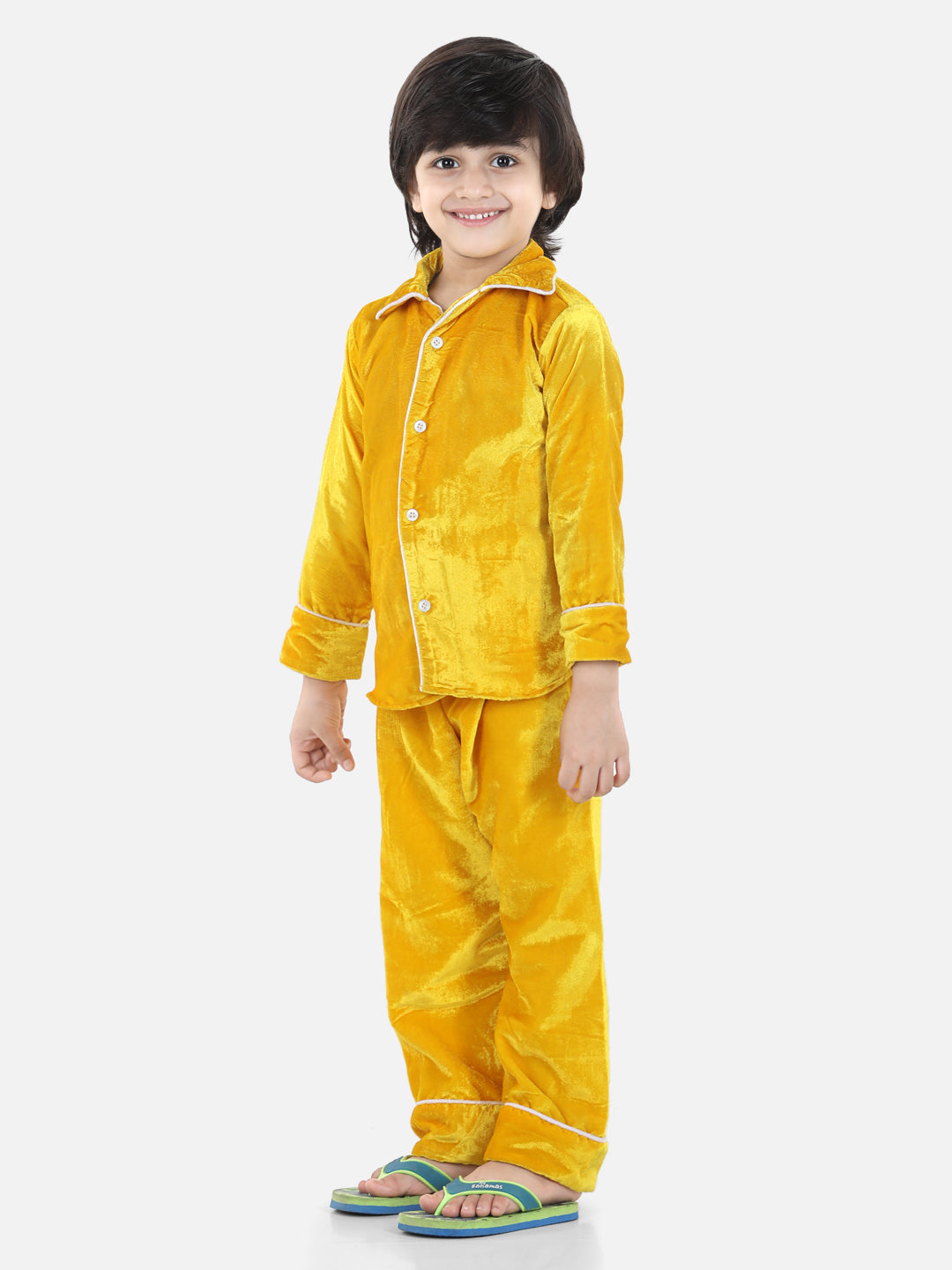 BownBee Full Sleeve Velvet UniSex Night Suit- Yellow