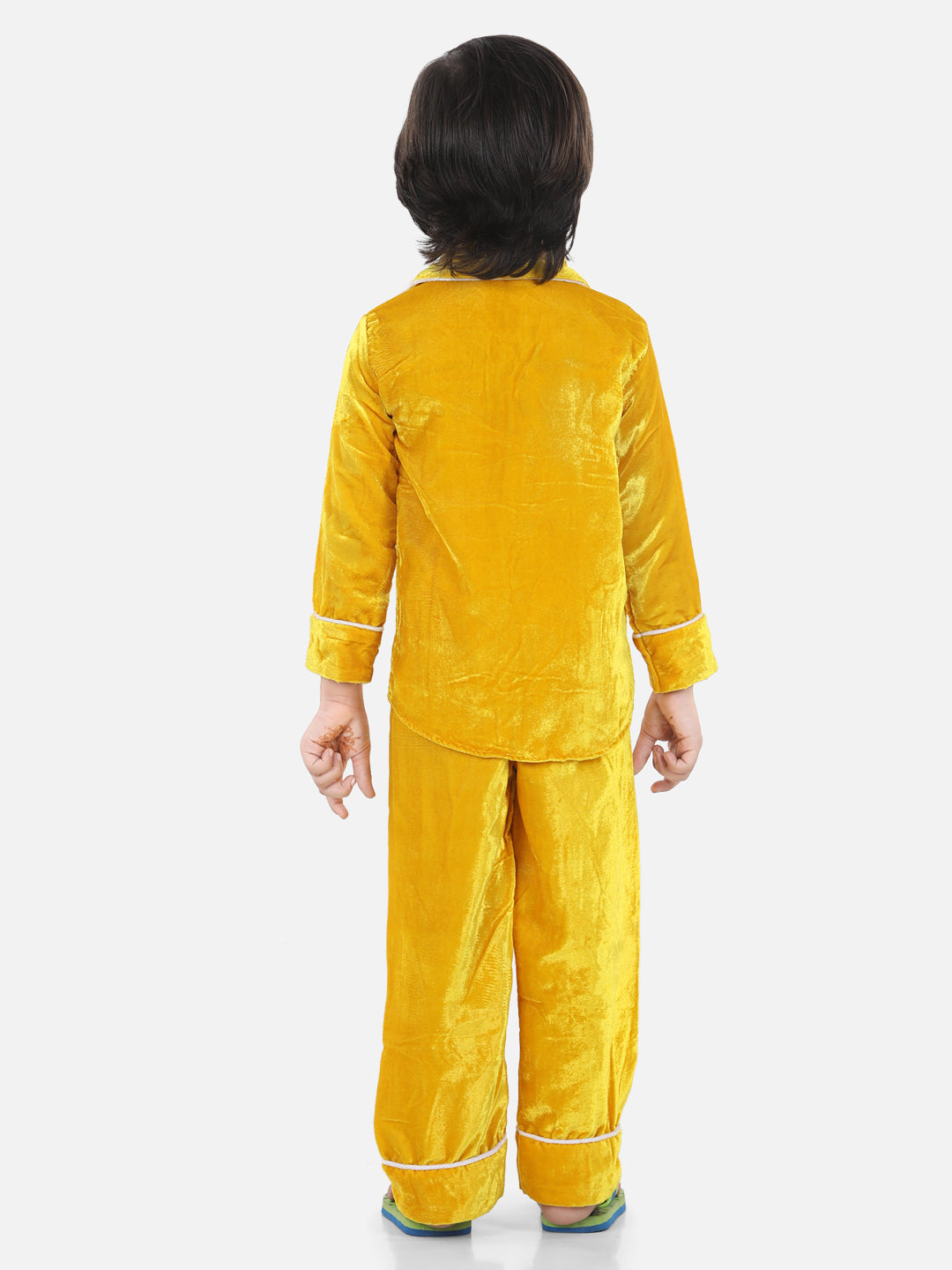 BownBee Full Sleeve Velvet UniSex Night Suit- Yellow