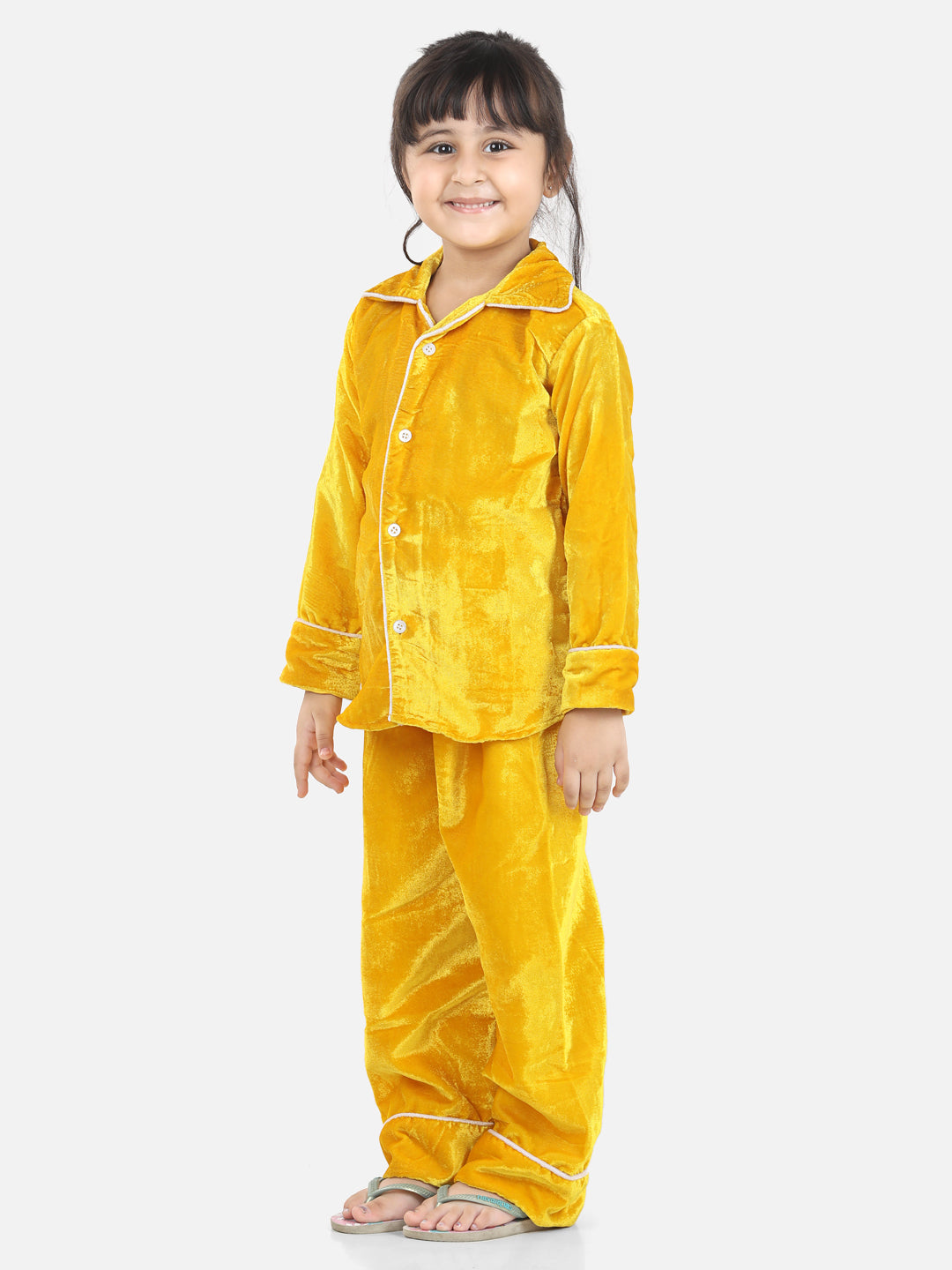 BownBee Full Sleeve Velvet UniSex Night Suit- Yellow