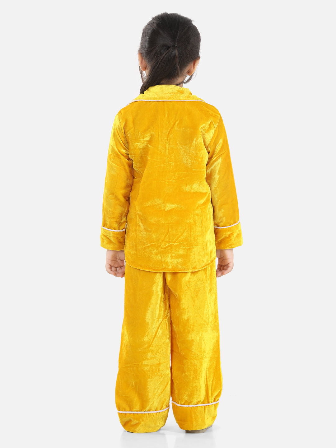 BownBee Full Sleeve Velvet UniSex Night Suit- Yellow