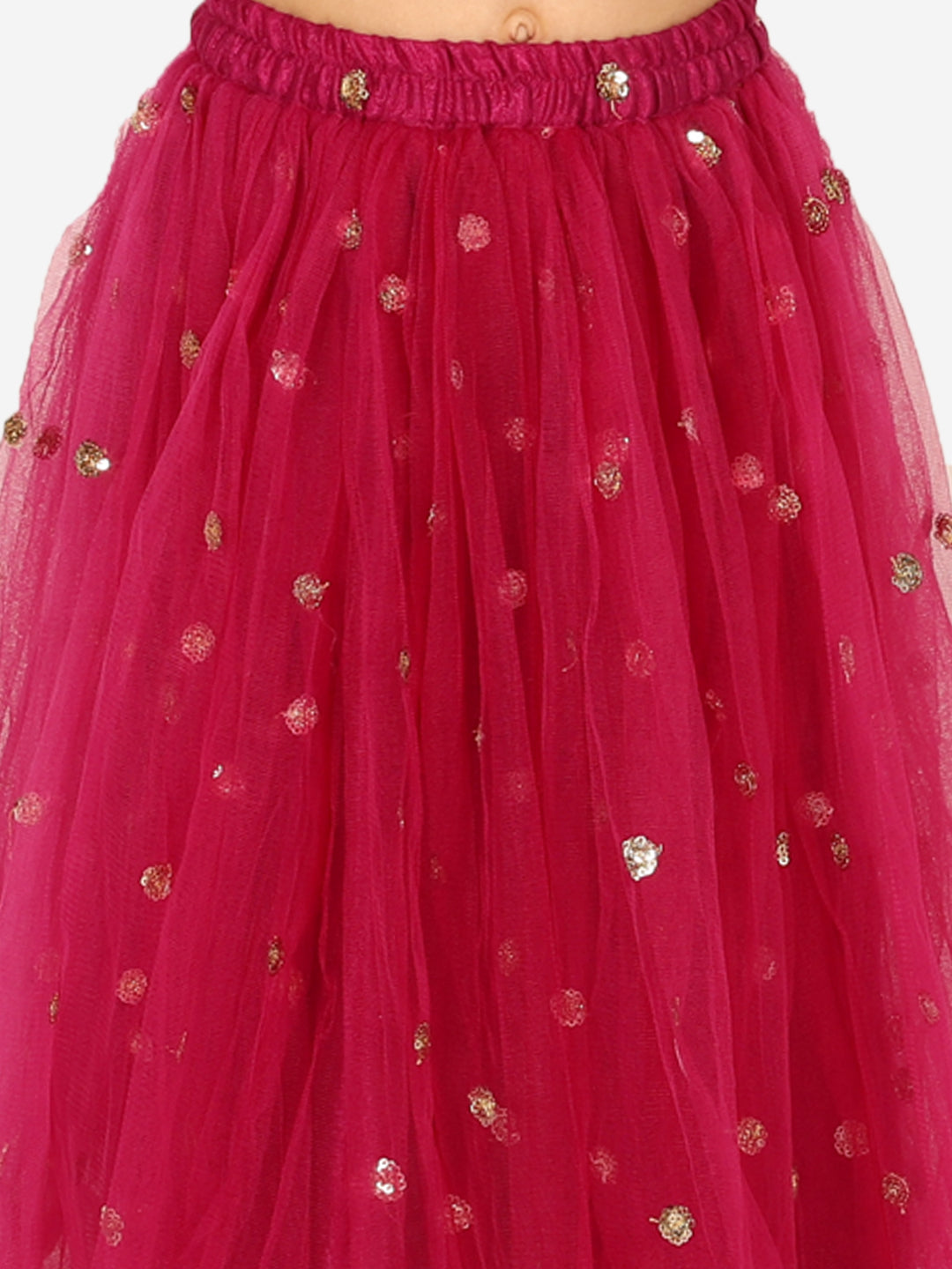 BownBee Organza Cape Choli with Sequined Net Lehenga for Girls- Purple