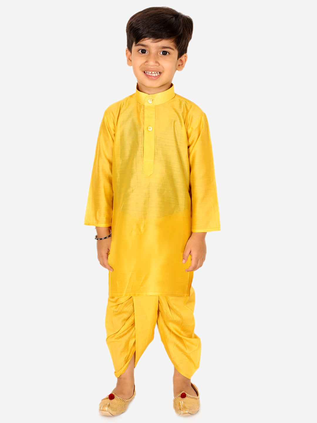 BownBee Chanderi Jacket with Chanderi Dhoti Kurta for Boys andOne Shoulder Chanderi Silk  Peplum with Dhoti for Girls- Purple
