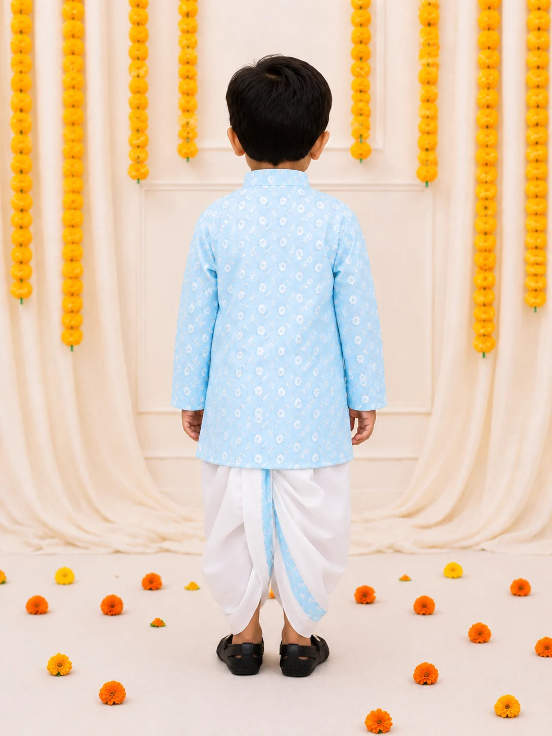 Bownbee Chikan Cotton Full Sleeve Dhoti Kurta For Boys