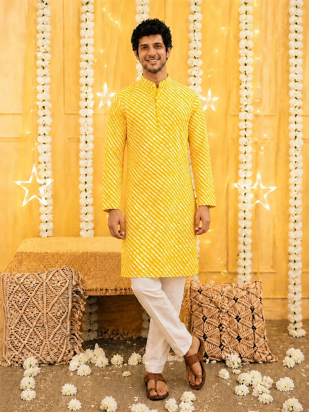 BownBee Pure Cotton Sunehri Leher Family Matching Ethnic Combo Set