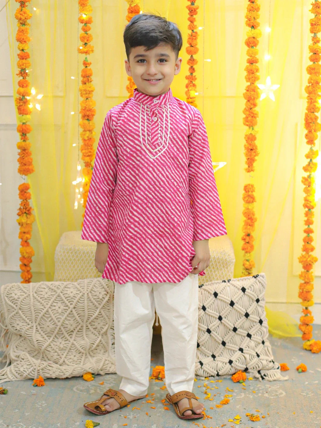 BownBee Pure Cotton Rani Leher Family Matching Ethnic Combo Set