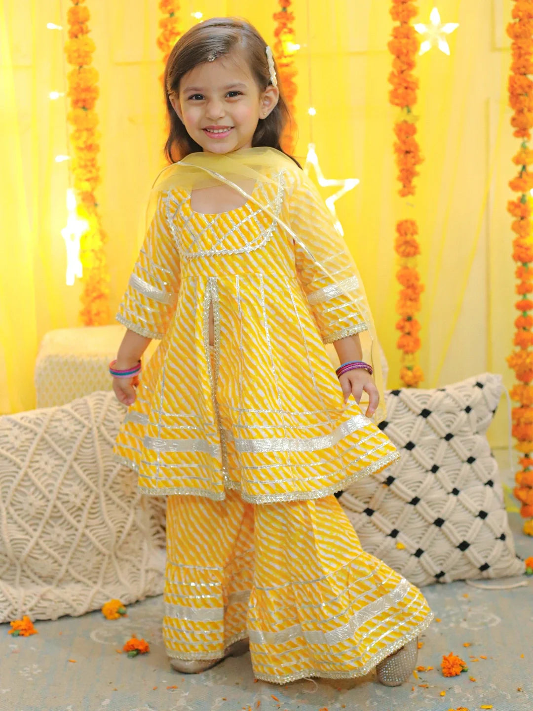 BownBee Pure Cotton Sunehri Leher Family Matching Ethnic Combo Set