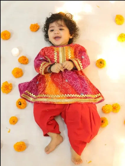 BownBee Pure Cotton Top with Dhoti for Baby Girls
