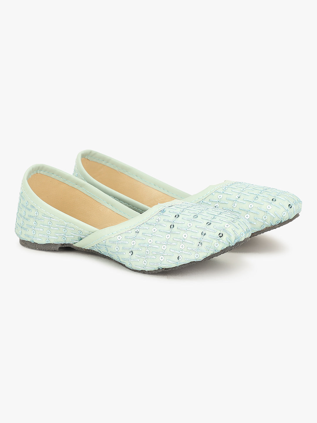 BownBee Embroidered Ethnic Juttis - Sky Blue