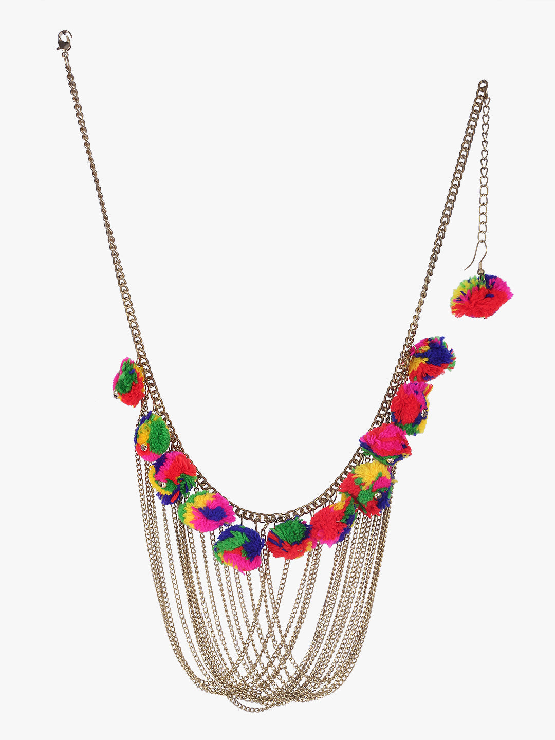 BownBee Chain Pompom necklace with earrings- multi