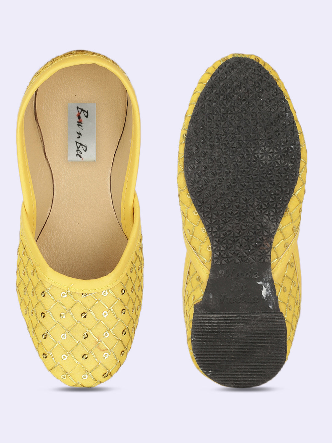 BownBee Embroidered Ethnic Juttis - Yellow