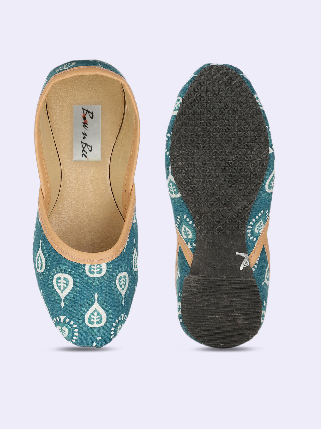 BownBee Motifs Printed Ethnic Juttis - Blue