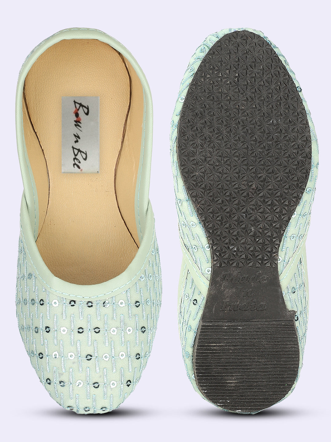 BownBee Embroidered Ethnic Juttis - Sky Blue