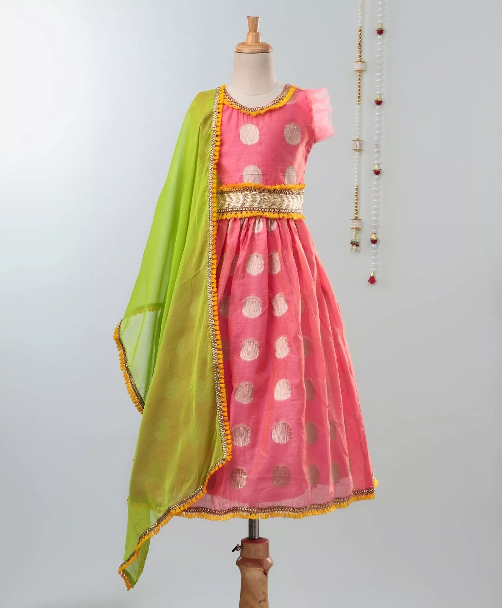 Chanderi Brocade Lehenga Choli For Girls-Pink - BownBee - Creating Special Moments