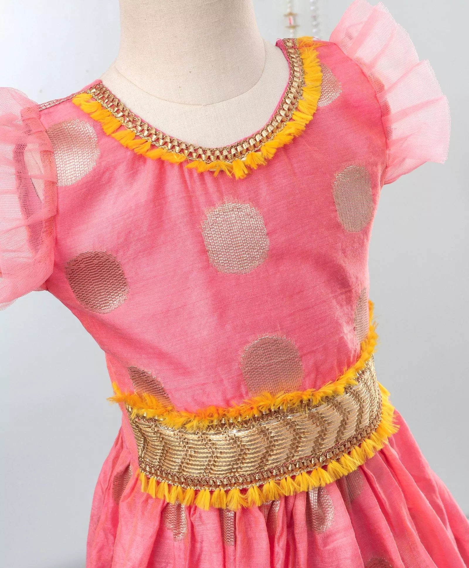 Chanderi Brocade Lehenga Choli For Girls-Pink - BownBee - Creating Special Moments