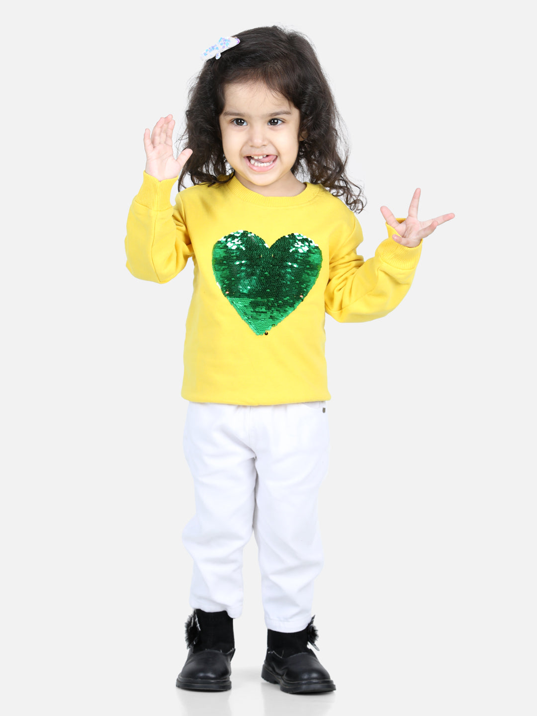 BownBee Full Sleeve Sweatshirt for Girls- Yellow