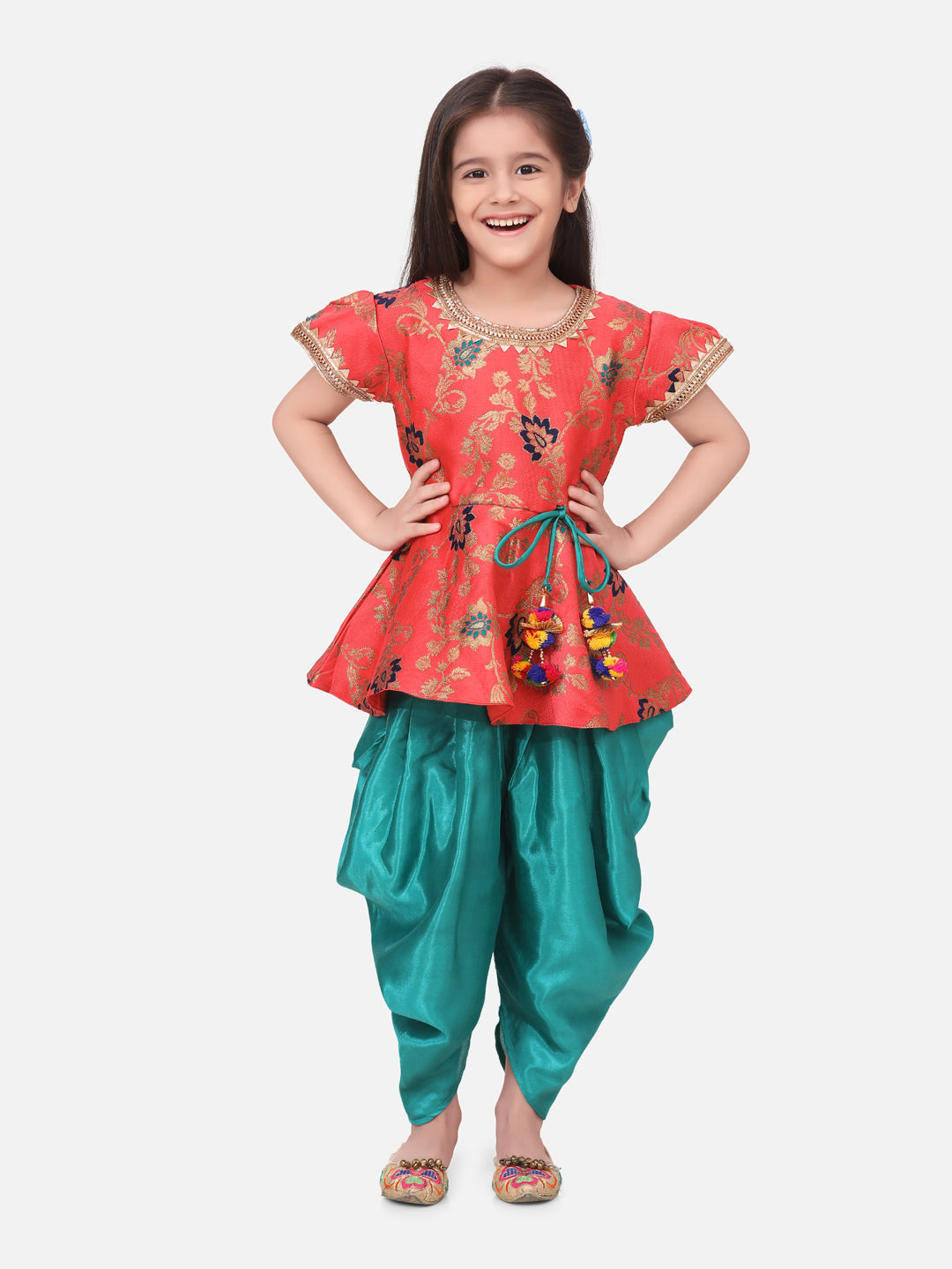 BownBee Jacquard Half Sleeve Peplum With Dhoti-Super Sale