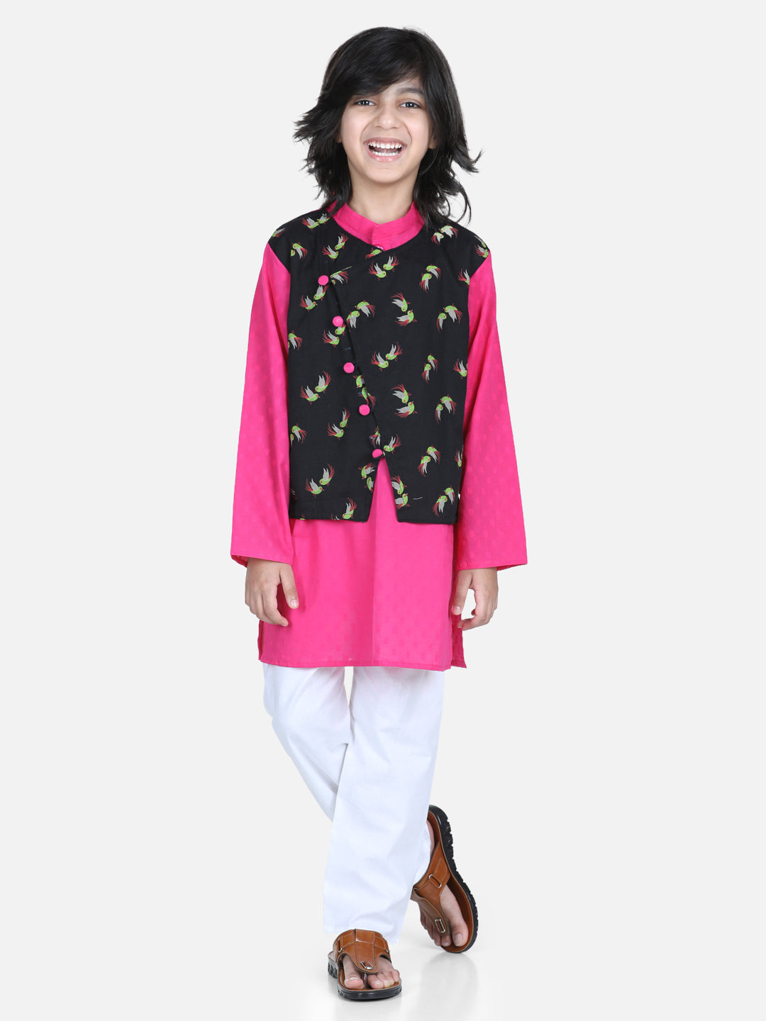 BownBee Attached Jacket Kurta Pyjama for Boys- Black