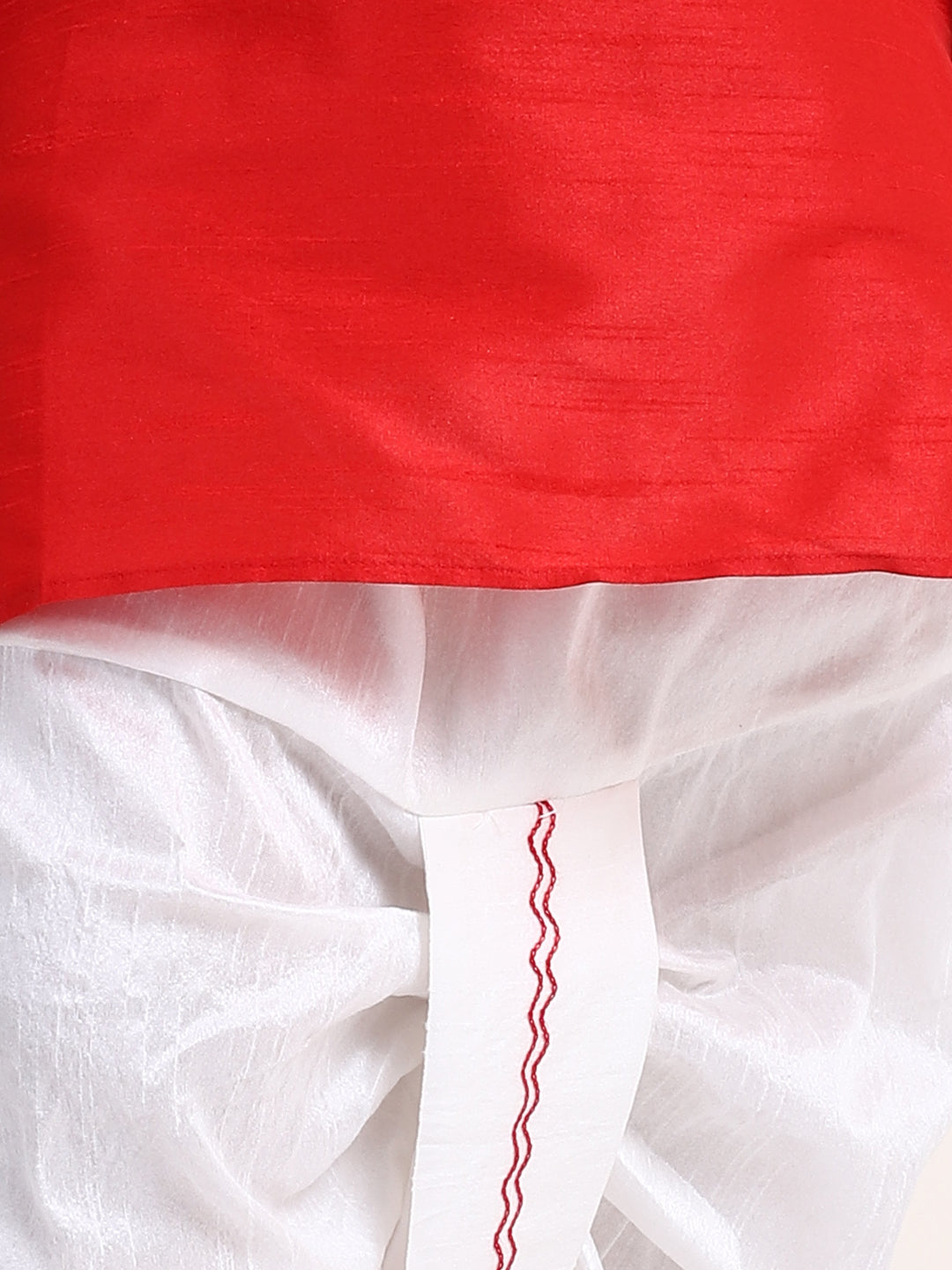 BownBee Full Sleeves Placement Embroidered Kurta With Attached Jacket And Dhoti - Red