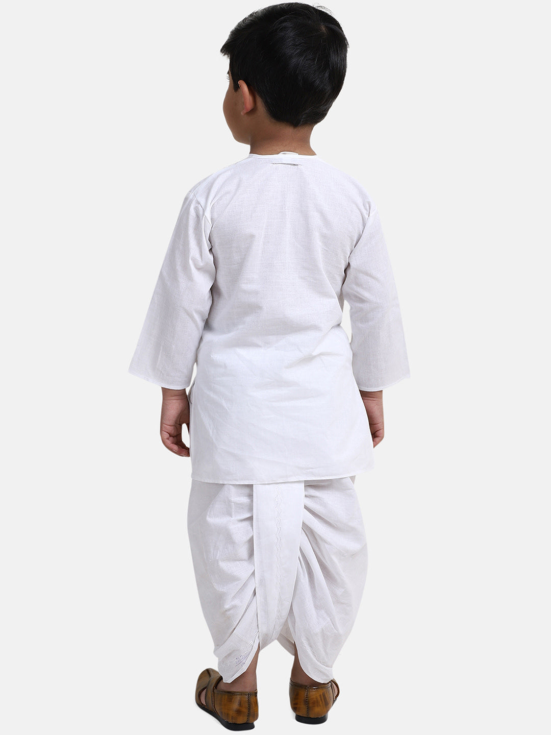 BownBee Full Sleeves Placement Embroidered Kurta With Attached Jacket And Dhoti -White