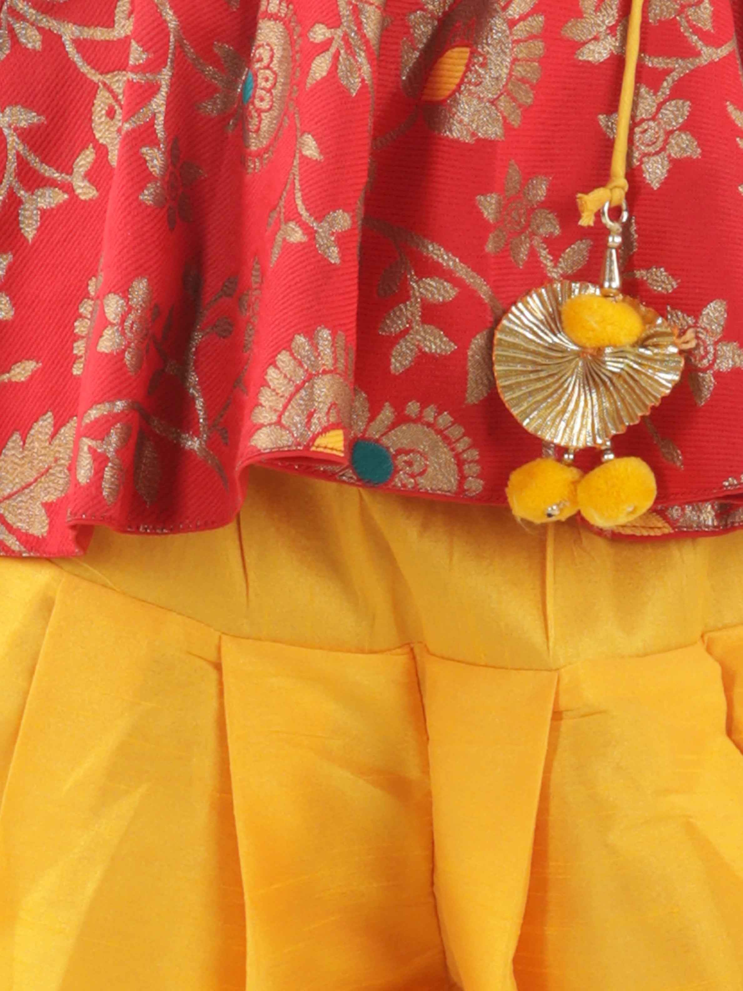 BownBee Short Sleeves Floral Jacquard Peplum Top With Solid Dhoti Pants -Super Sale