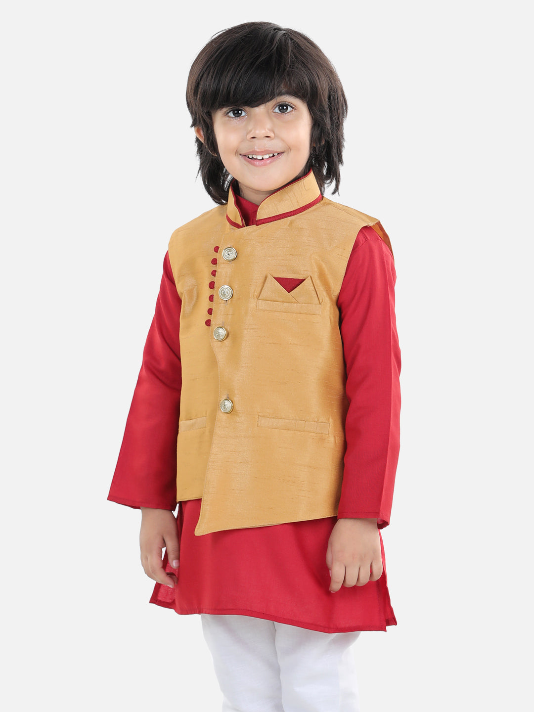 BownBee Sleeveless Solid Indo Ethnic Party Waistcoat Jacket - Beige