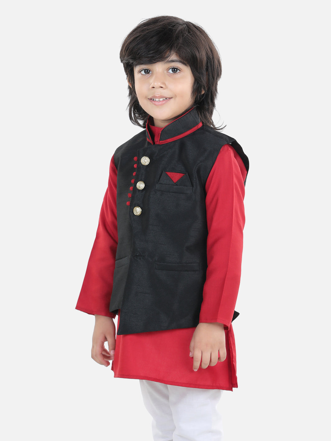 BownBee Sleeveless Solid Indo Ethnic Party Waistcoat Jacket - Black