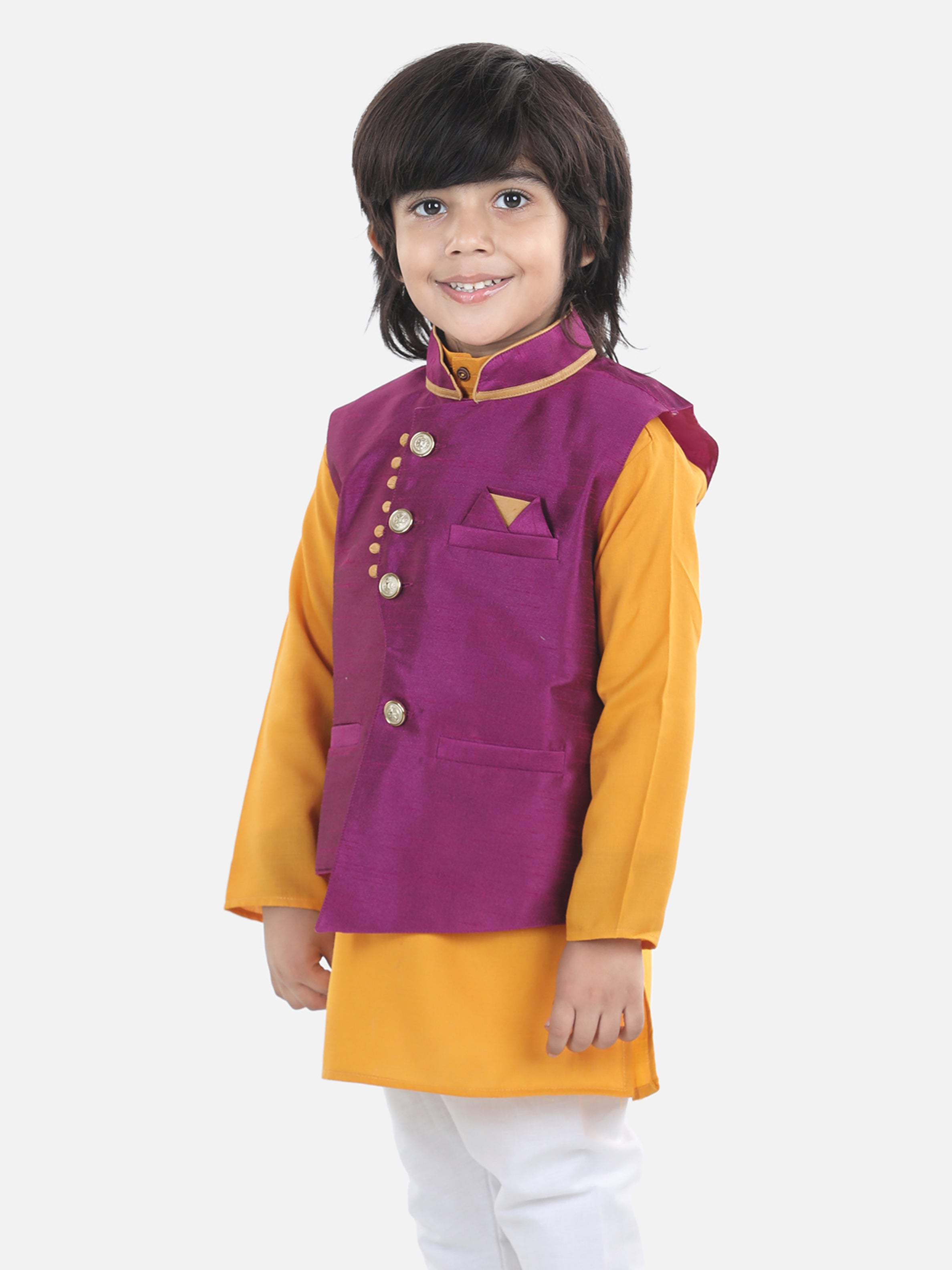 BownBee Sleeveless Solid Indo Ethnic Party Waistcoat Jacket - Purple