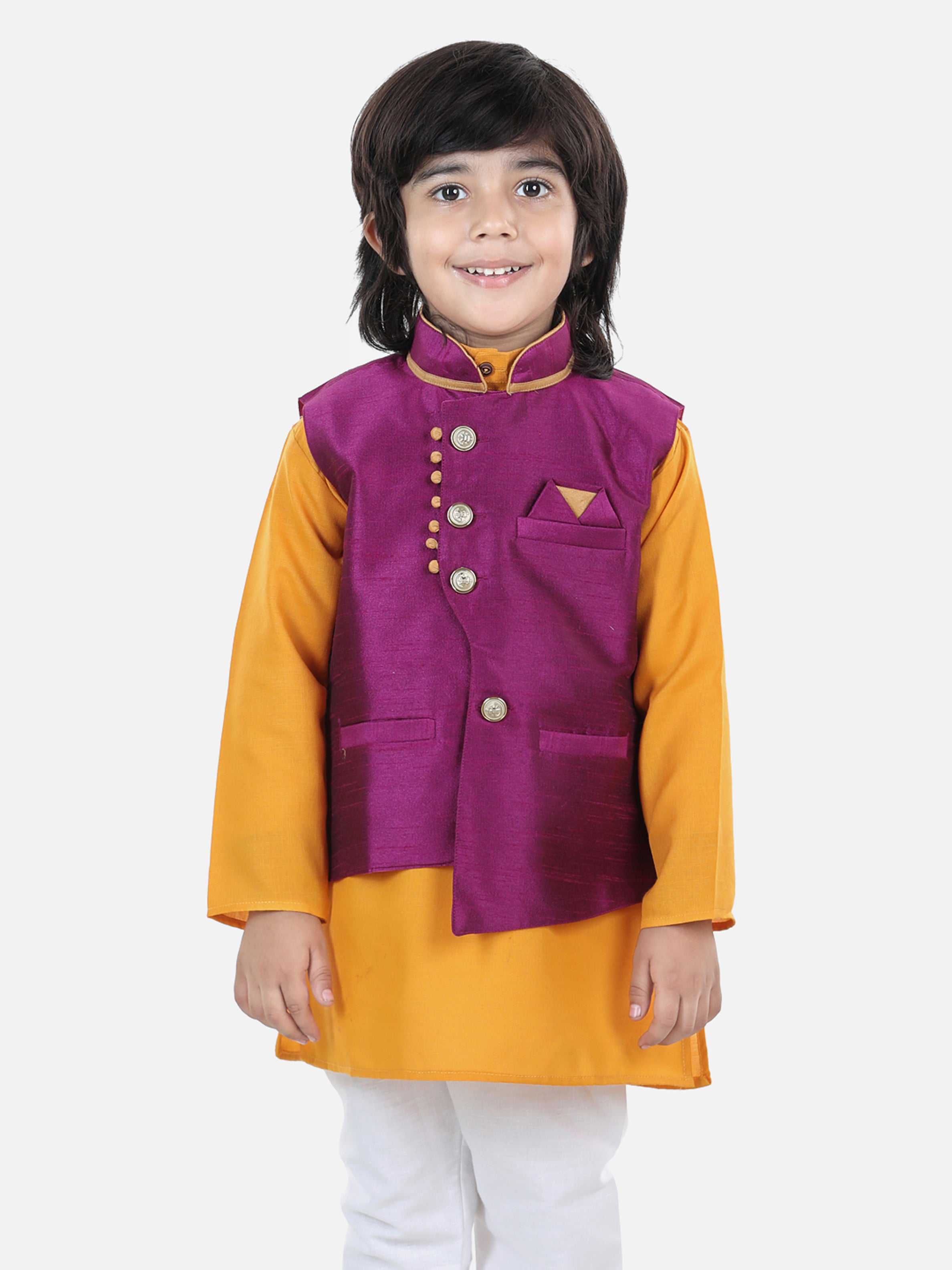 BownBee Sleeveless Solid Indo Ethnic Party Waistcoat Jacket - Purple