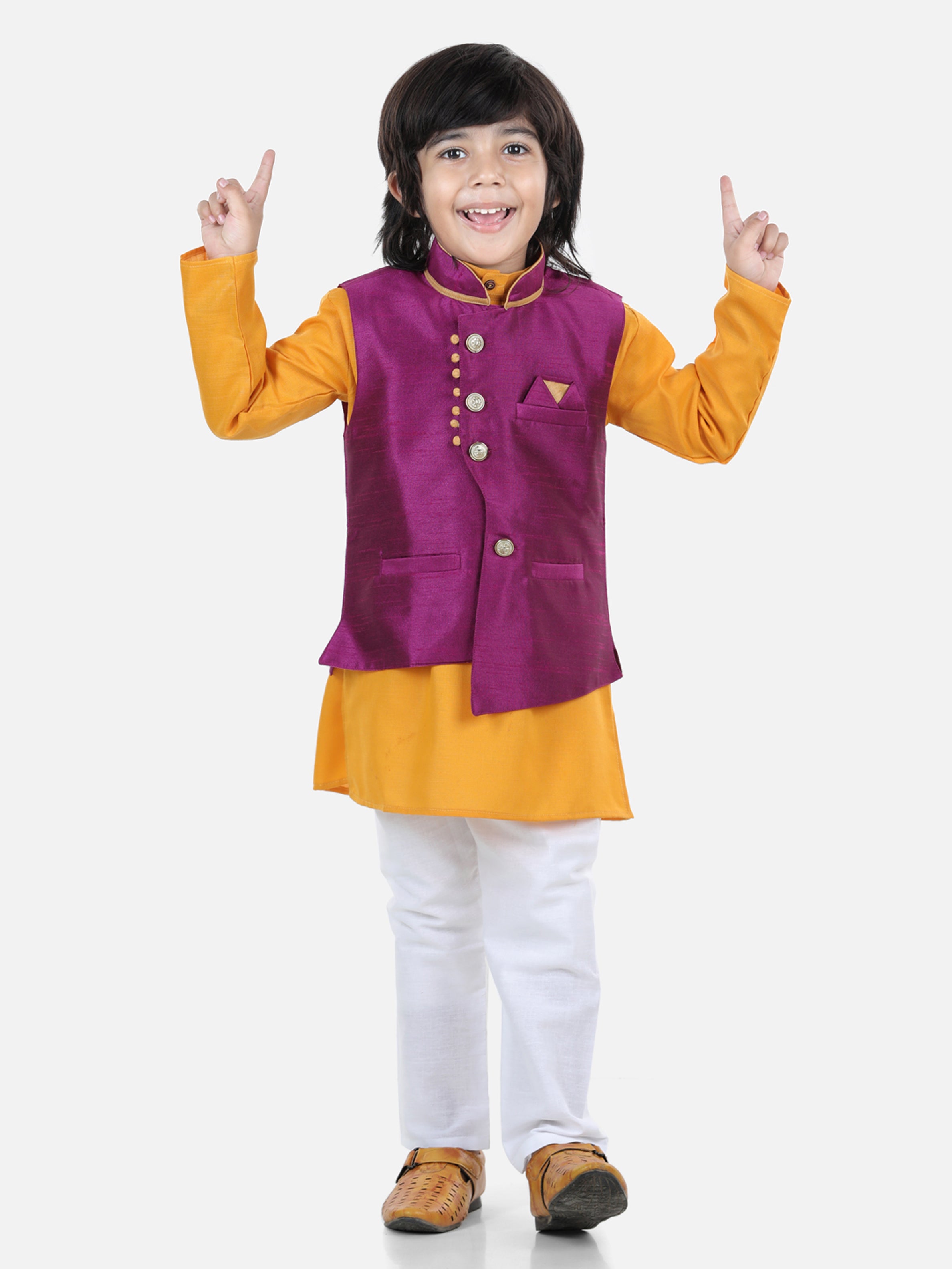 BownBee Sleeveless Solid Indo Ethnic Party Waistcoat Jacket - Purple