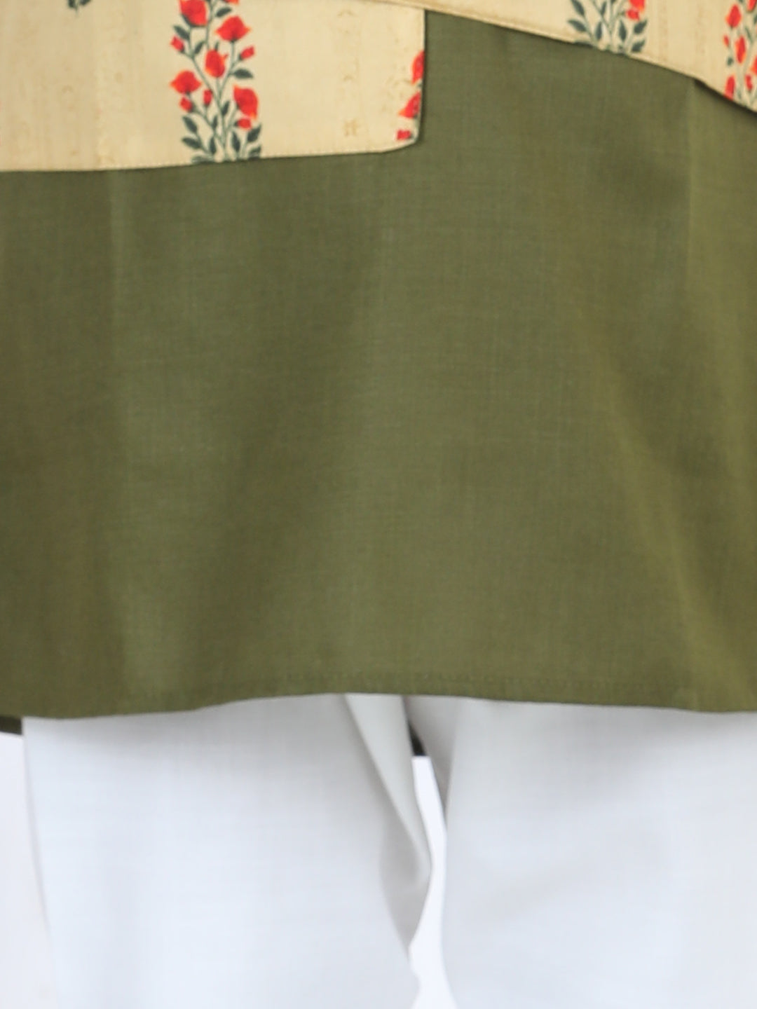 BownBee Full Sleeves Solid Kurta With Floral Printed Attached Jacket And Pyjama - Green Yellow