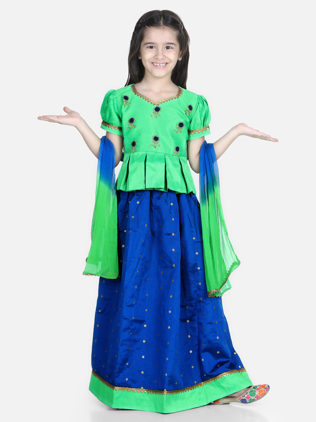 BownBee Embroidered South Indian Pavda Pattu Lehenga