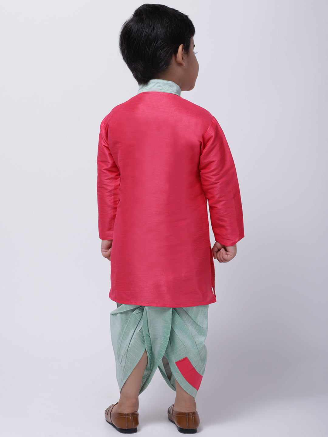BownBee Flower Embroiodered Full Sleeves Kurta & Dhoti Set - Pink